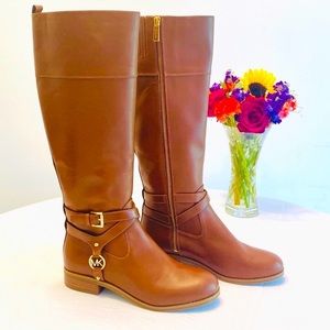 🌼Michael Michael Kors  Equestrian Leather Boots, Size 6M, Chestnut Brown (NWT)